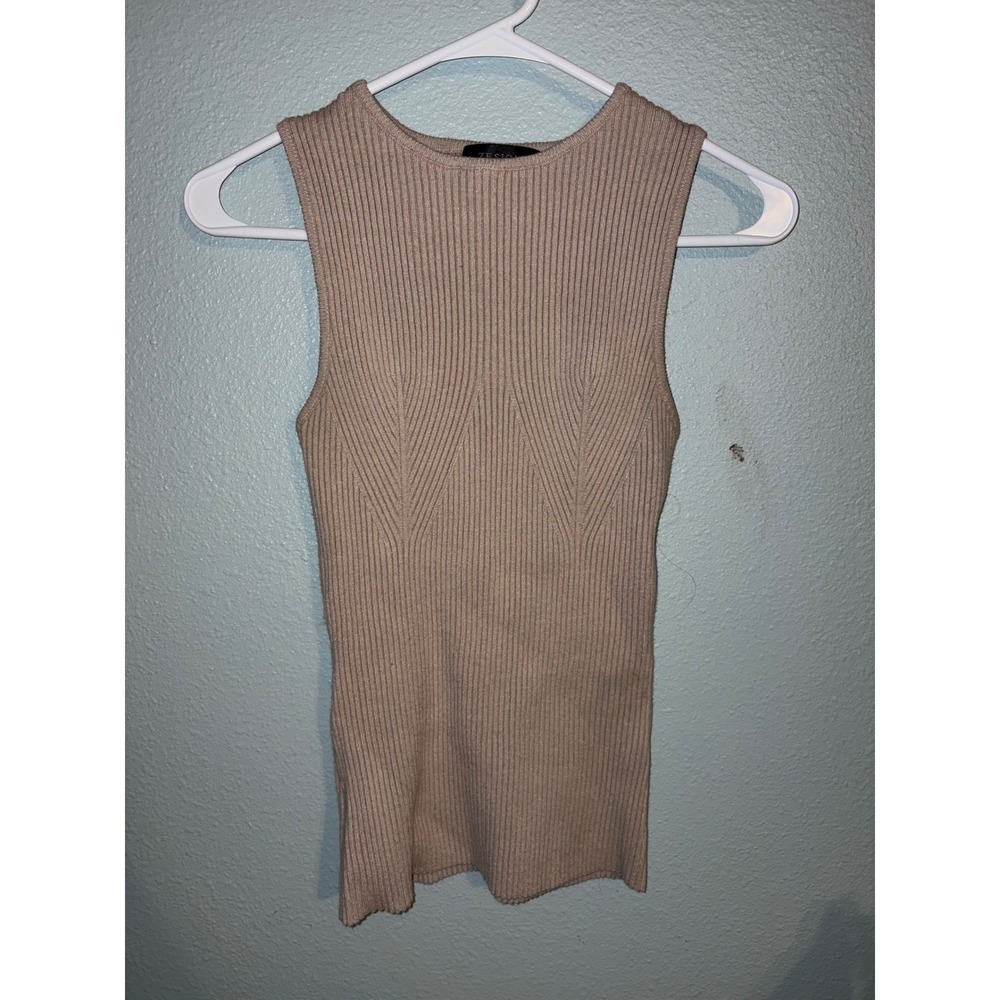 ZESICA Beige Ribbed Knit Sleeveless Sweater Tank Top Crew Neck Large